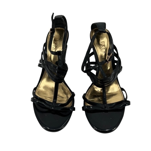 Lauren Ralph Lauren Black Patent Ankle Strap Heels Size 8 Women’s - Picture 3 of 8